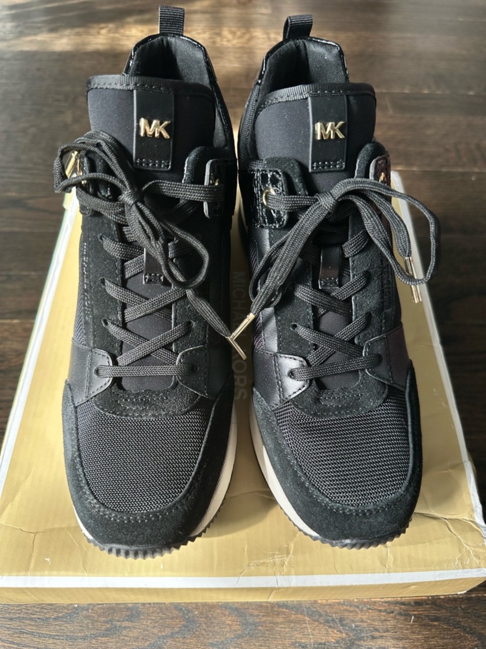 New Michael Kors Georgie Nylon and Crocodile Embossed Leather Trainer